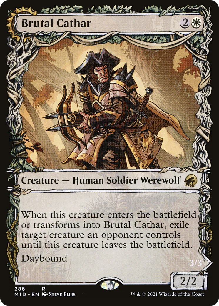 Brutal Cathar (Showcase) (MID-286) - Innistrad: Midnight Hunt: (Showcase, Double Faced Transform) Foil - Image 4